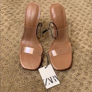 Zara Vinyl Sandals with Methacrylate Heel Size 6.5